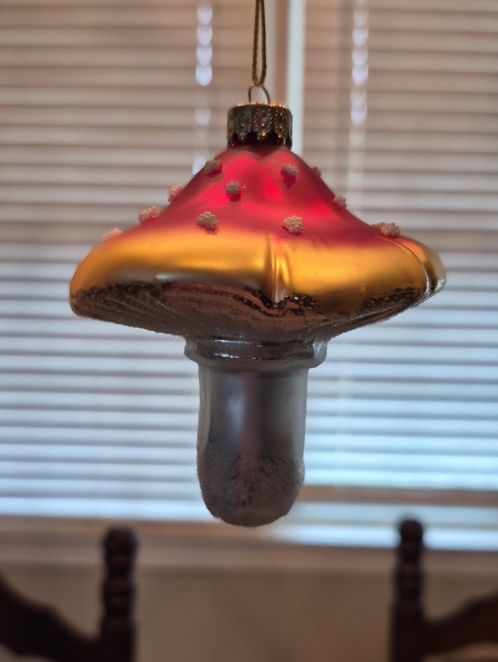 Source Unknown Pink and Gold Glass Mushroom Holiday Ornament